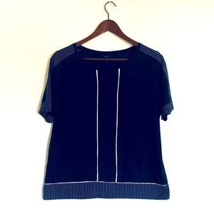 100% Cotton Navy and White Blouse with Sleeves J Crew